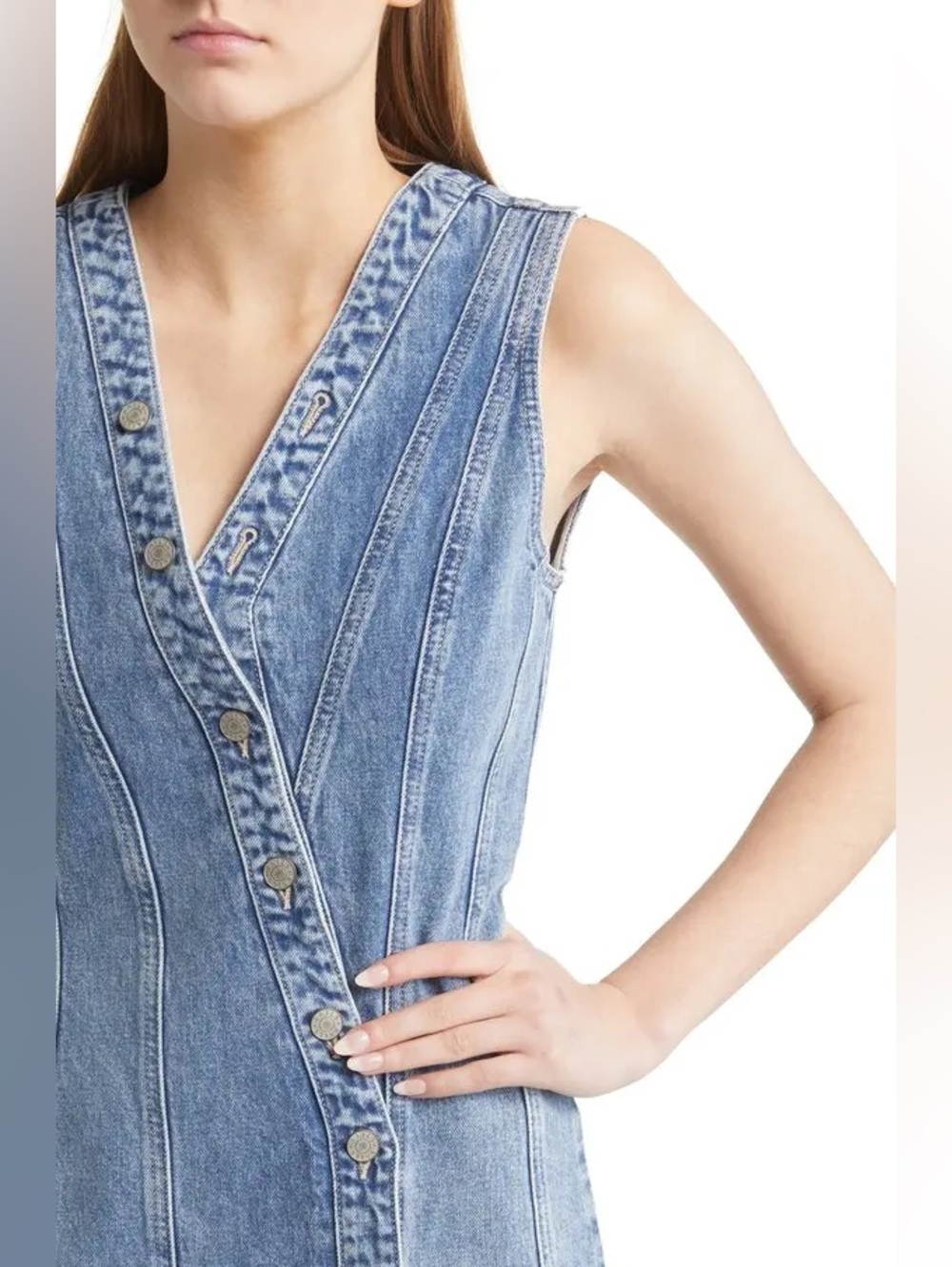 Revolve Rails Sleeveless Denim Button-Up Strand Mini Dress Cascade Color M - Picture 8 of 15